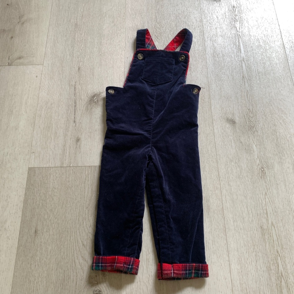 Max Studio Kids Navy Corduroy Plaid Lined Overalls Toddler 18M Holiday Tartan